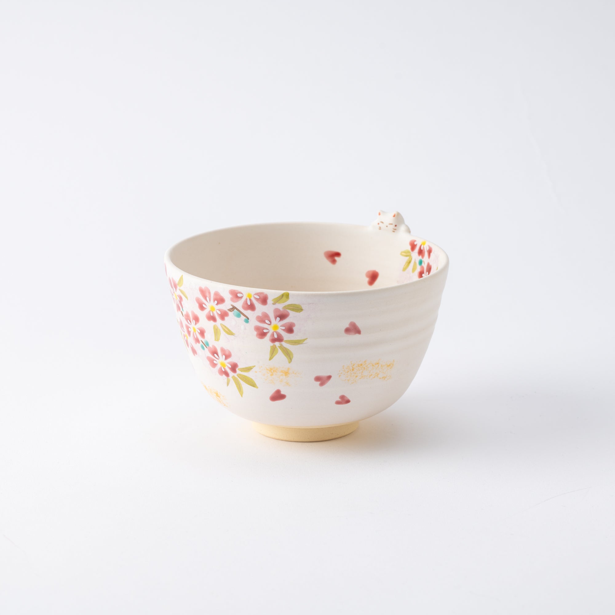 Sakura and Peeking Cat Matcha Bowl Chawan