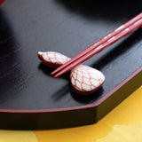 Hozan Kiln Red-Netted Gourd Kyo Ware Chopstick Rest Set
