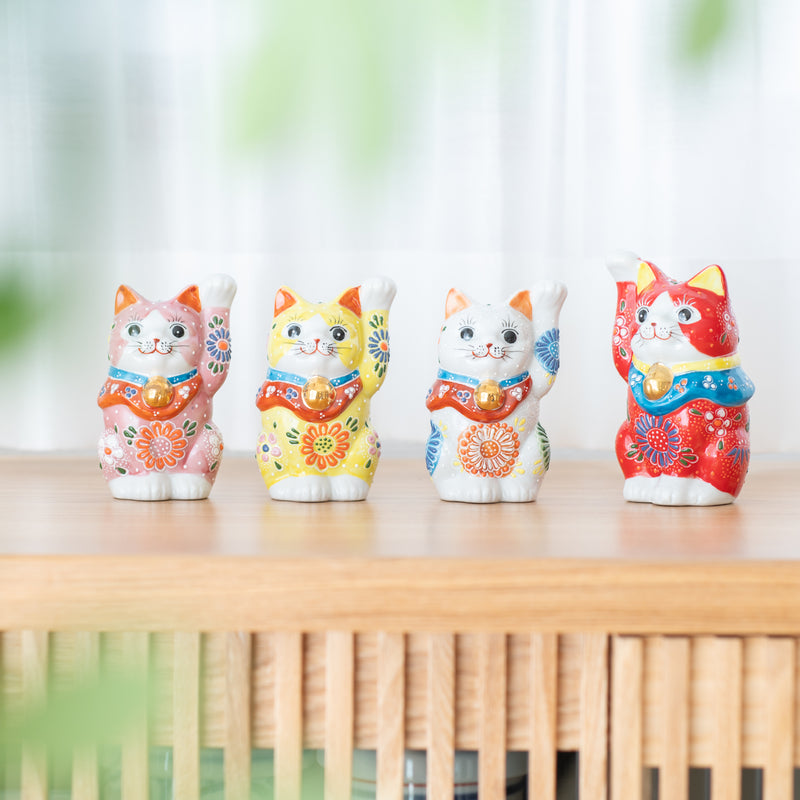 Choho Kiln Red Mori Kutani Lucky Cat 4.5in