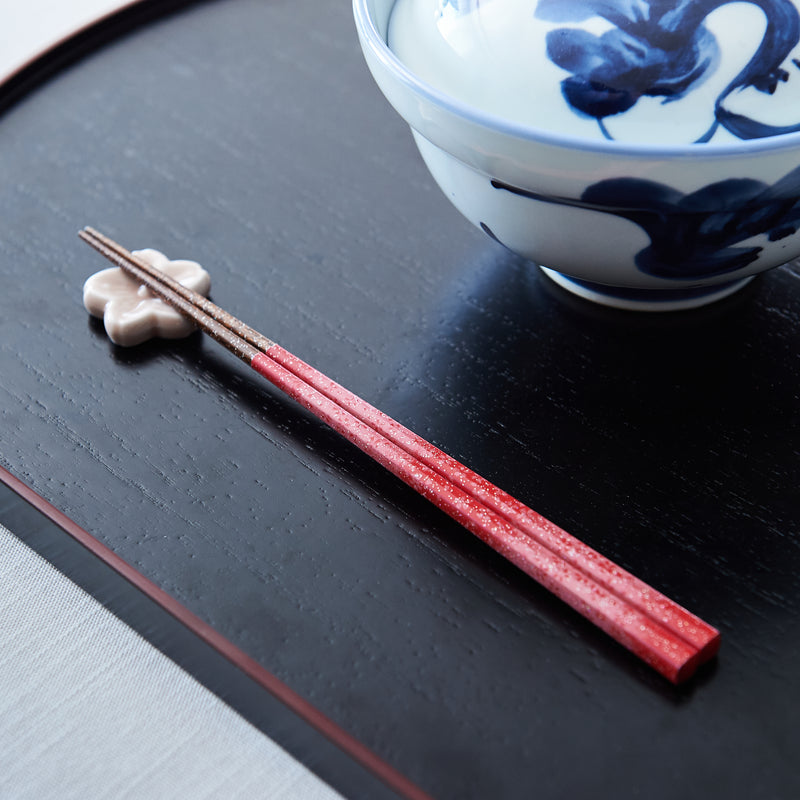 Matsukan Sakura Cascade Wakasa Lacquerware Set of Two Pairs of Chopsticks 23 cm (9.1 in) / 21 cm (8.3 in) with Chopstick Rests (Set of Two)