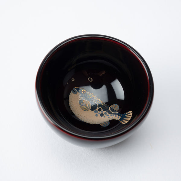 Taya Shikkiten Swimming Pufferfish Wajima Lacquerware Guinomi Sake Cup