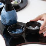 Ginsai Blue Kutani Sake Set with Tray