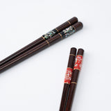 Matsukan Sound of the Sea Shell Inlay Checkered Pattern Wakasa Lacquerware Set of Two Pairs of Chopsticks 23 cm (9.1 in) / 21 cm (8.3 in) with Chopstick Rests (Set of Two)