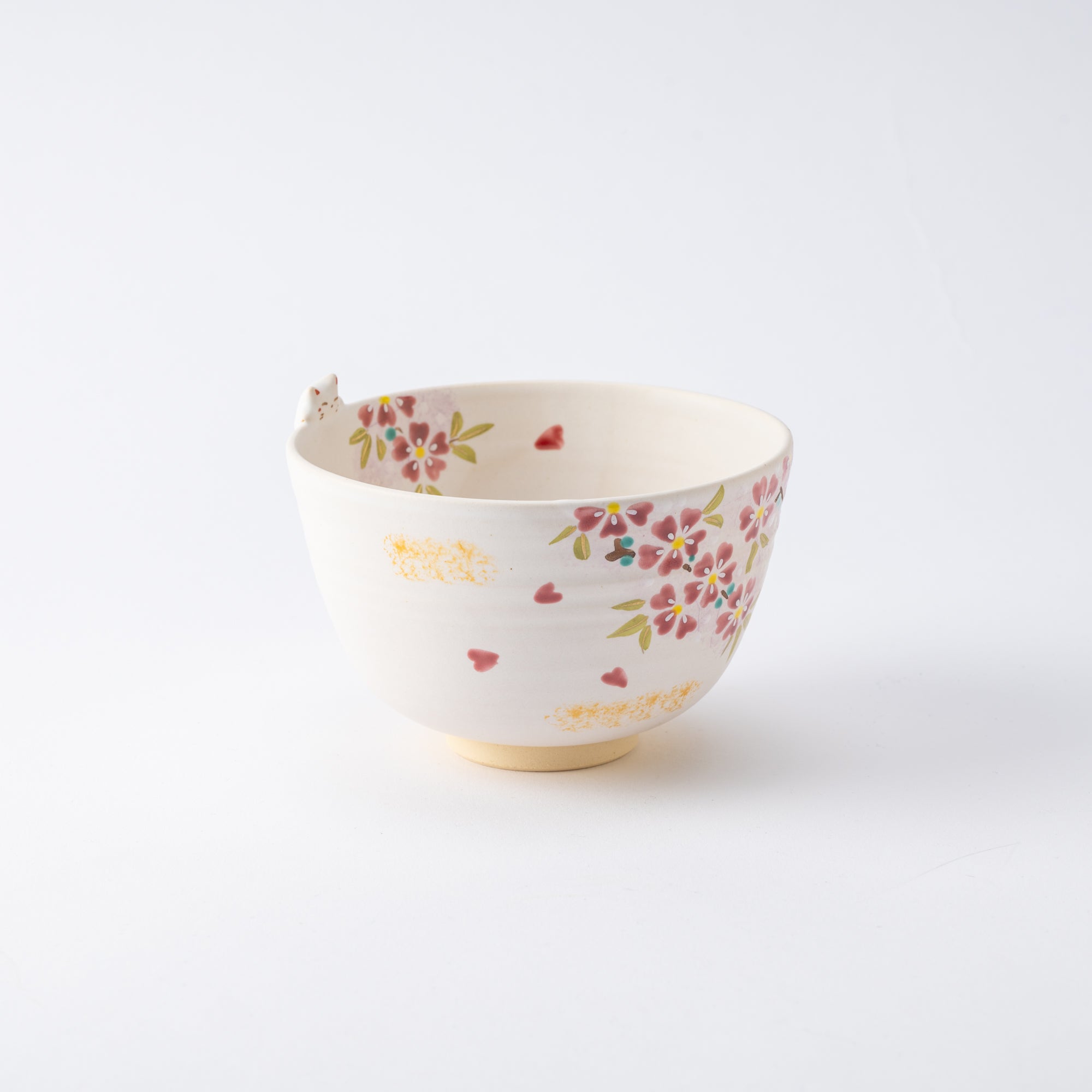 Sakura and Peeking Cat Matcha Bowl Chawan