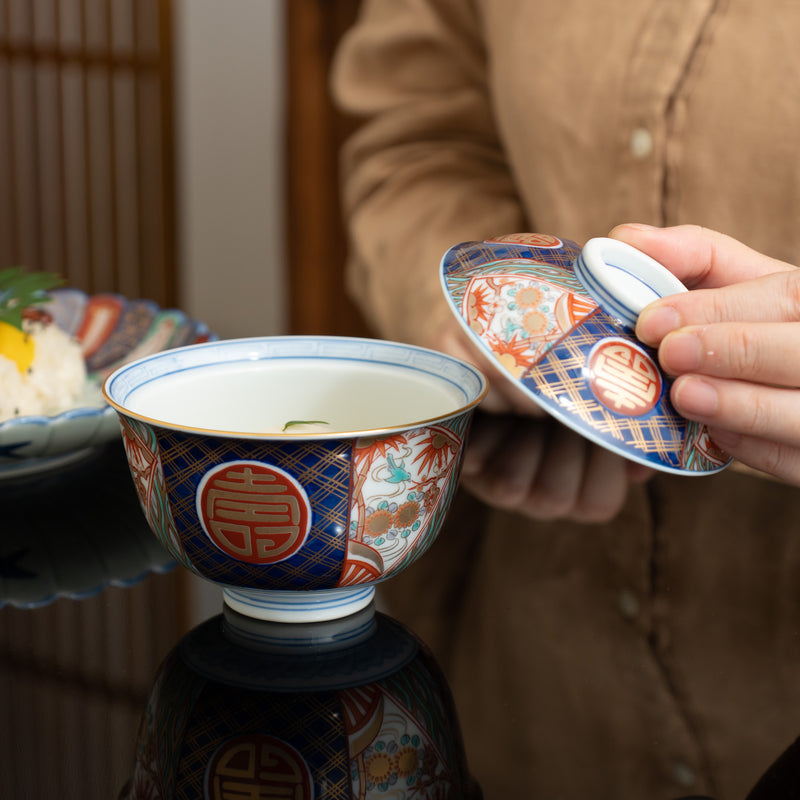 Arita Porcelain Lab Yazaemon Somenishiki "Kotobuki" Pattern Dessert Bowl