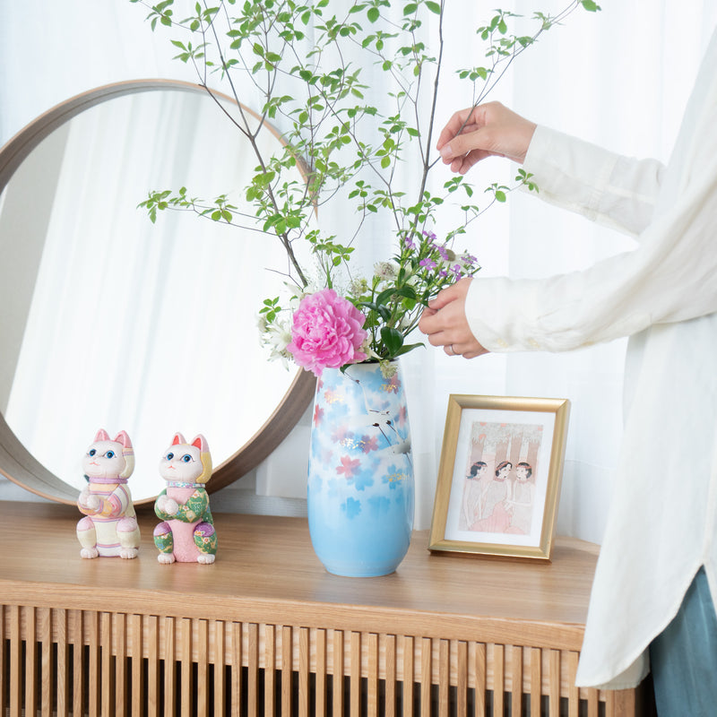 Dancing Crane Kutani Japanese Flower Vase