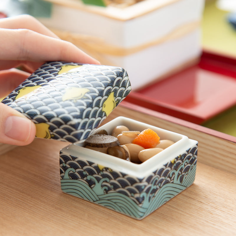 Seikou Kiln Color Tiles Kutani Three Tiers Jubako Bento Box