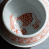 Fukushima Reiko Akae-Saibyo Elephant Kutani Sake Cup with Stand