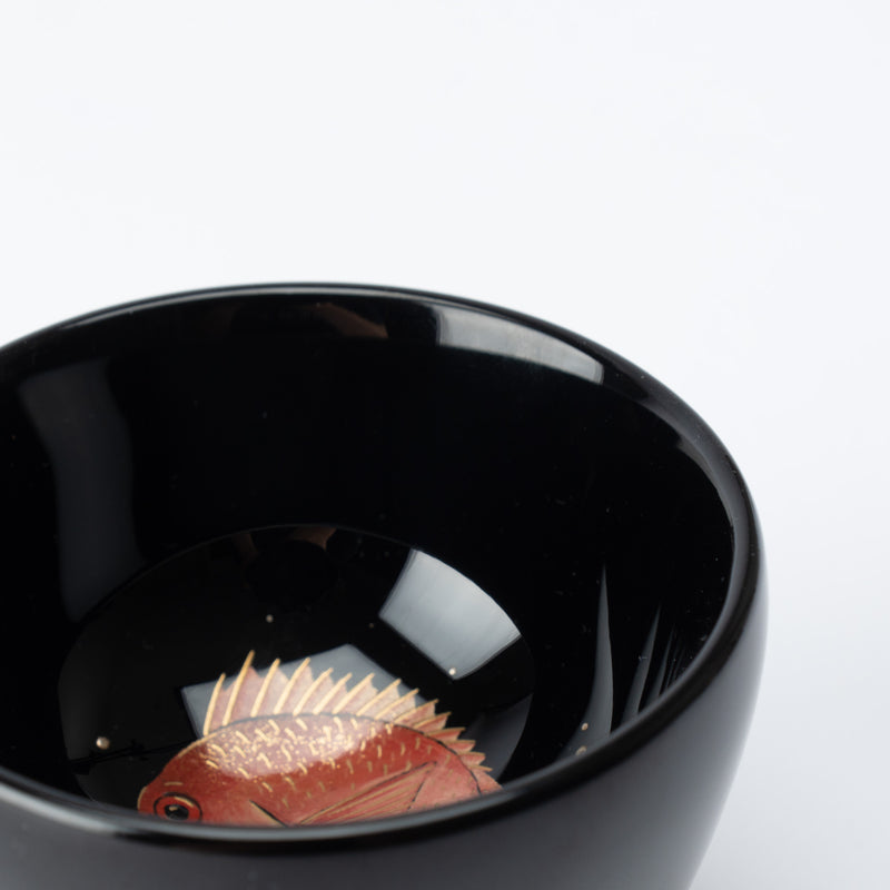 Taya Shikkiten Swimming Red Sea Bream Wajima Lacquerware Guinomi Sake Cup
