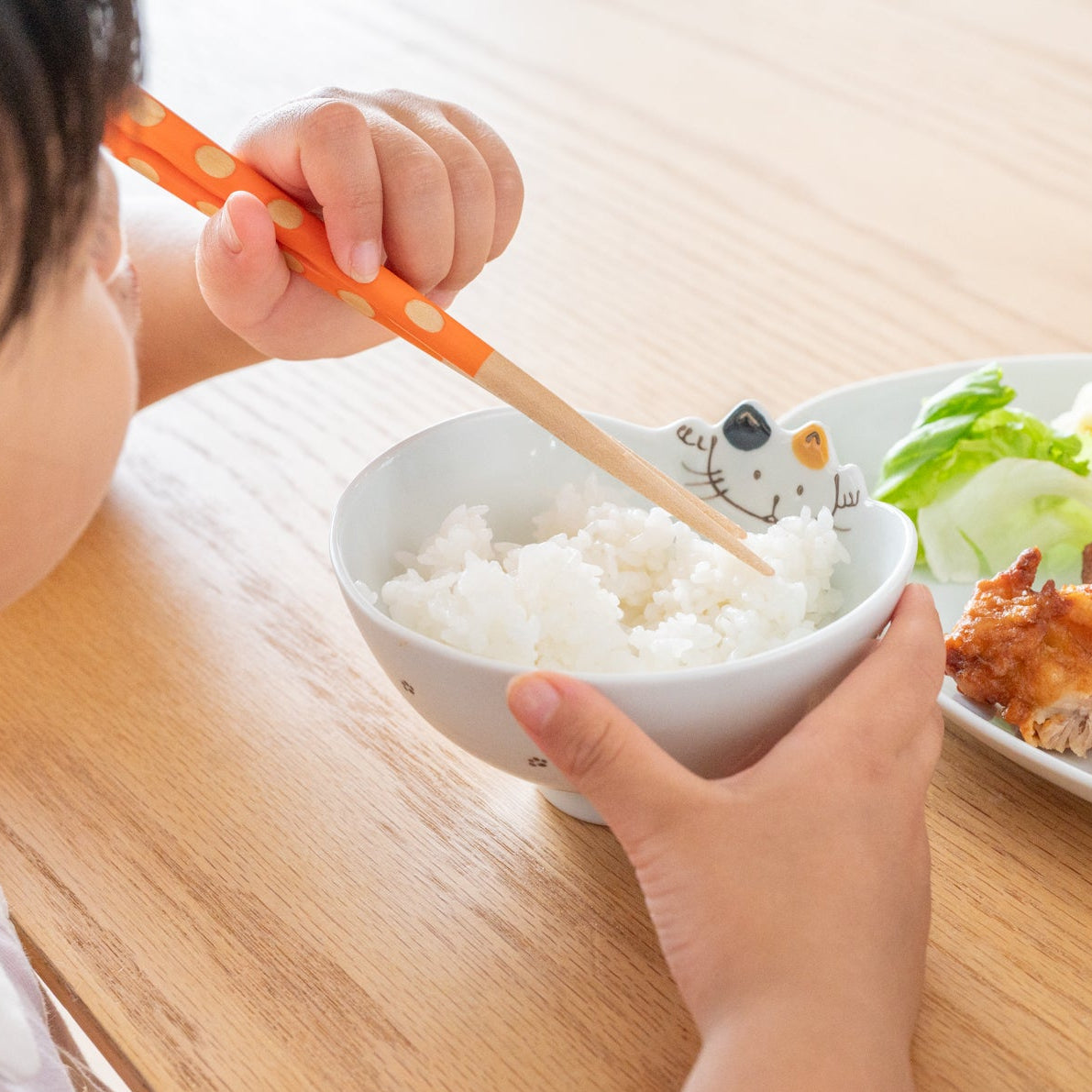 Rim-Peeking Animals Designed Japanese Rice Bowl