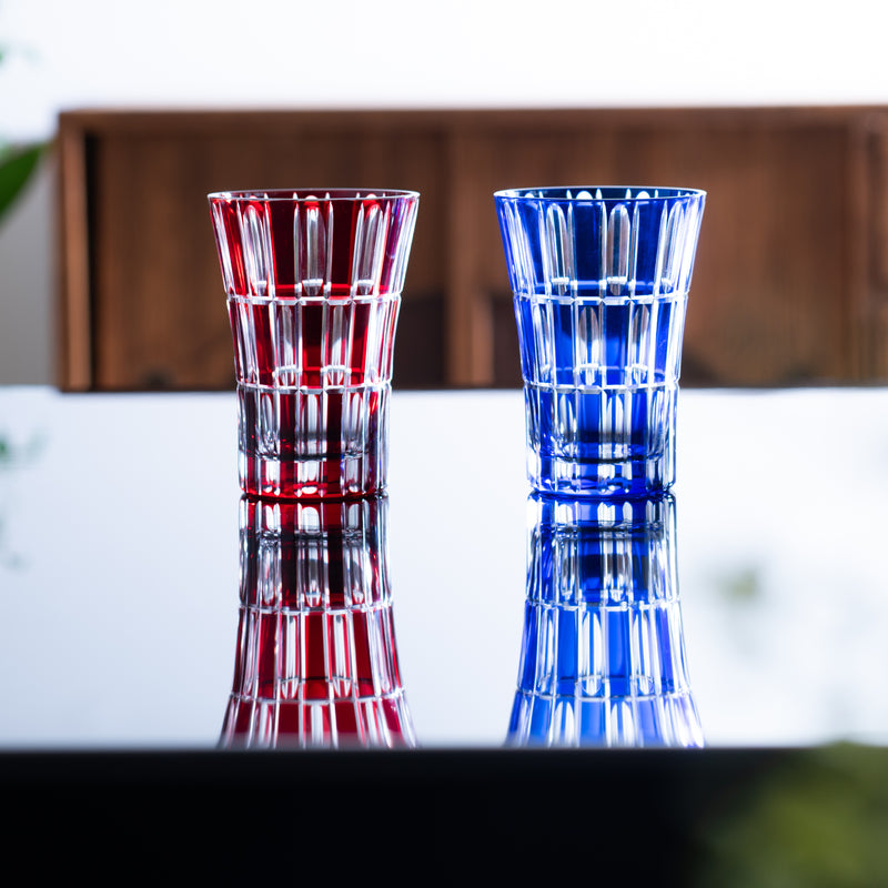 Kiyohide Glass Red and Lapis Lazuli Edo Kiriko Tumbler Set