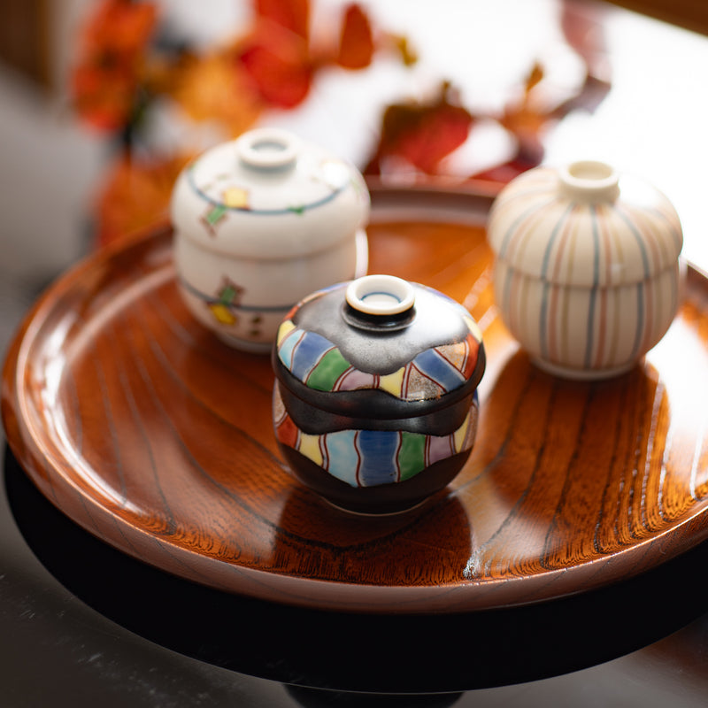 Tasei Kiln Tenmoku Color Stripe Arita Chawanmushi Bowl