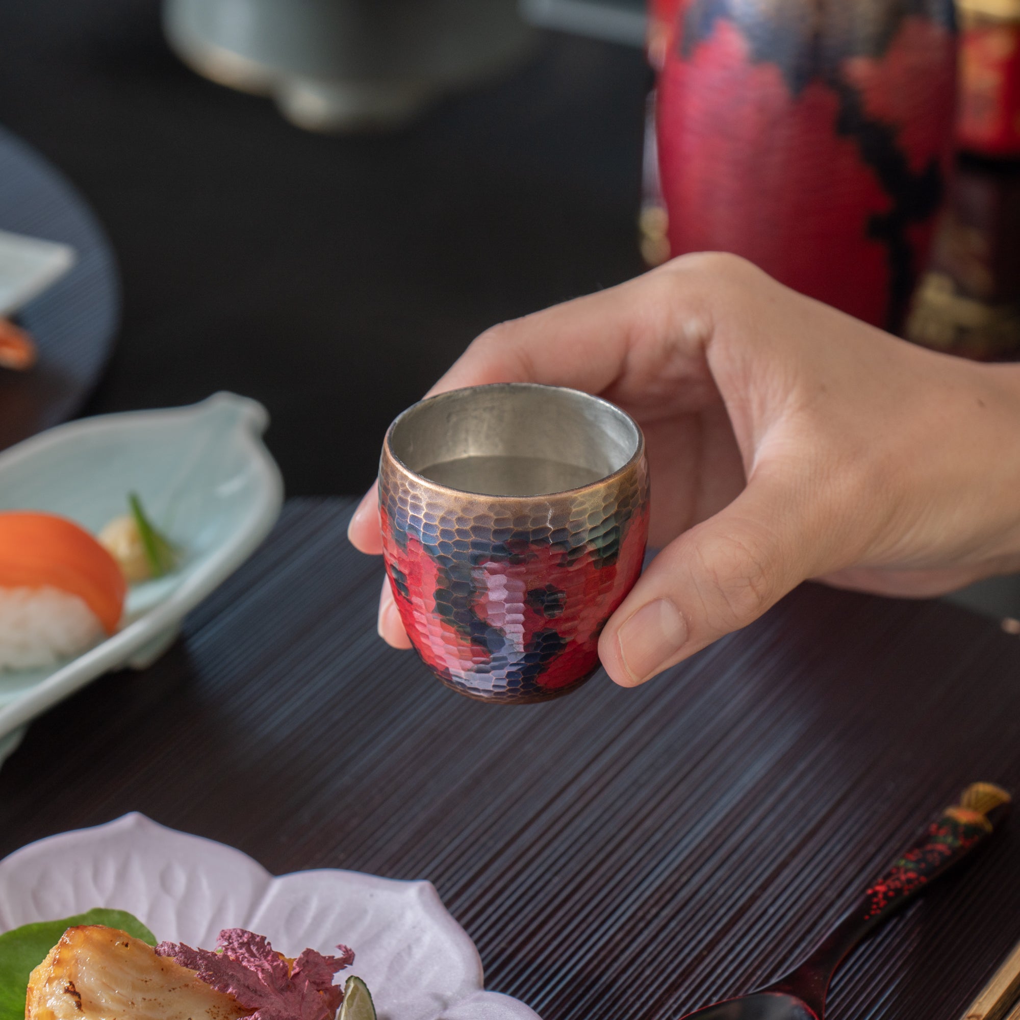 Madder Red Nishiki Guinomi Sake Cup