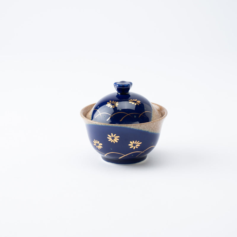 Musubi Mono Blue Glaze Gold Chrysanthemum Arita Chawanmushi Bowl