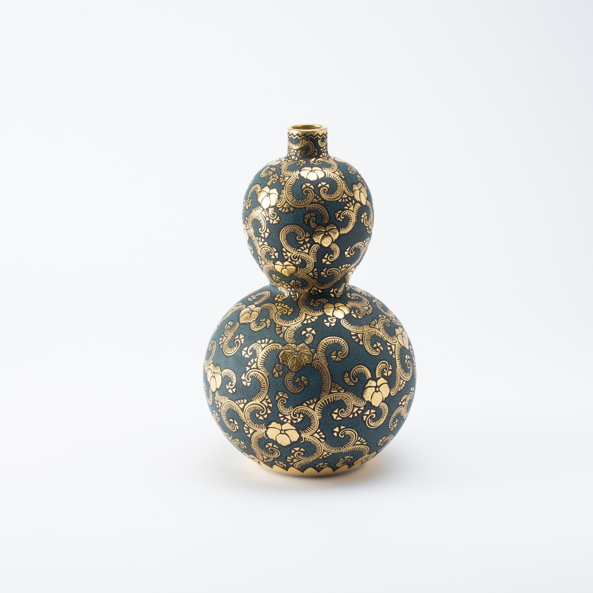 Nakada Kingyoku Morikin Arabesque Aochibu Gourd Shape Vase