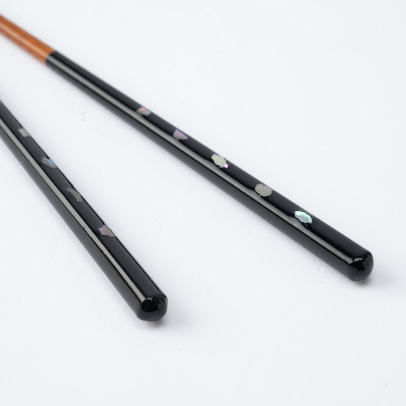 Matsukan Sound of the Sea Shell Inlay Half-Coated Wakasa Lacquerware Set of Two Pairs of Chopsticks 23 cm (9.1 in) / 21 cm (8.3 in) with Chopstick Rests (Set of Two)