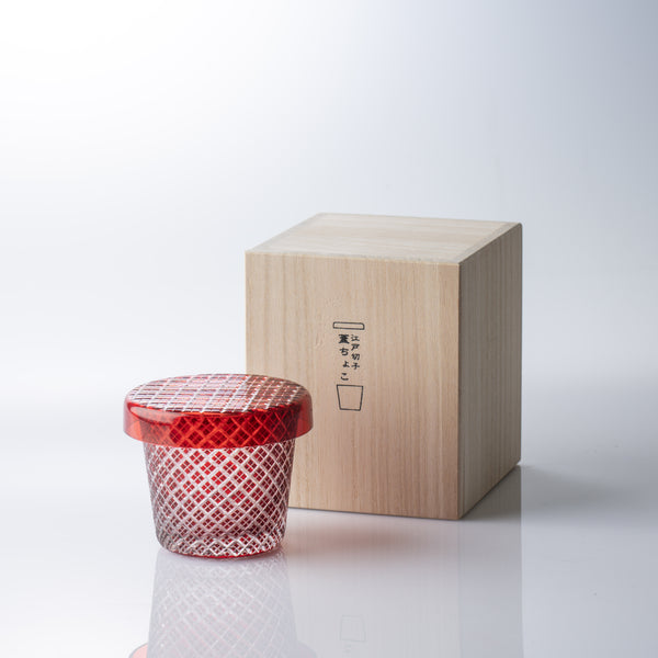 Hirota Double Yarai Edo Kiriko Glass Soba Choko Cup with Lid