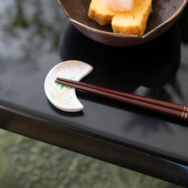 Hozan Kiln Crescent-Shaped Kyo Ware Chopstick Rest Set