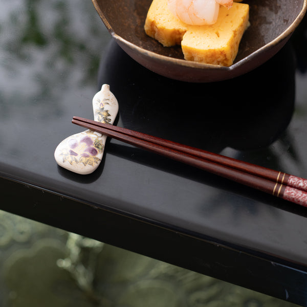 Hozan Kiln Hibiscus and Gourd Kyo Ware Chopstick Rest Set