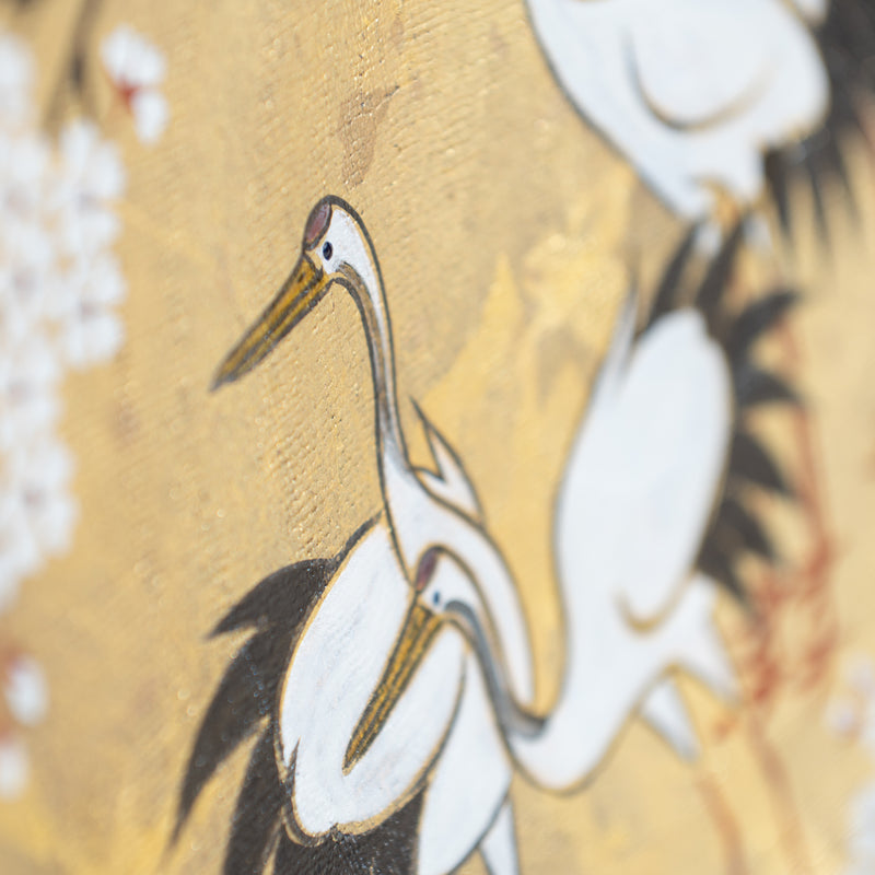 Kitamura Takashi Crane Kutani Nunome Gold Leaf Ornamental Plate 14 in