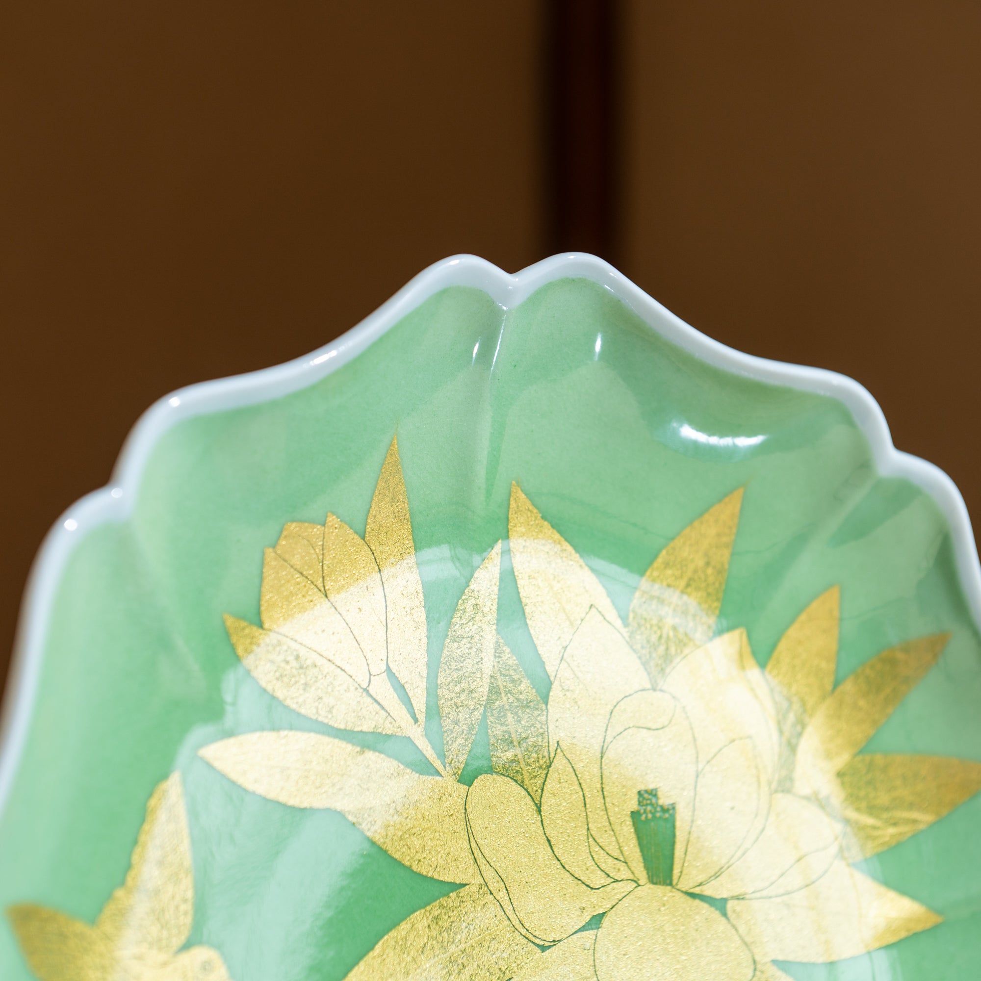 Magnolia and Bird Underglaze Gold Leaf Ornamental Plate
