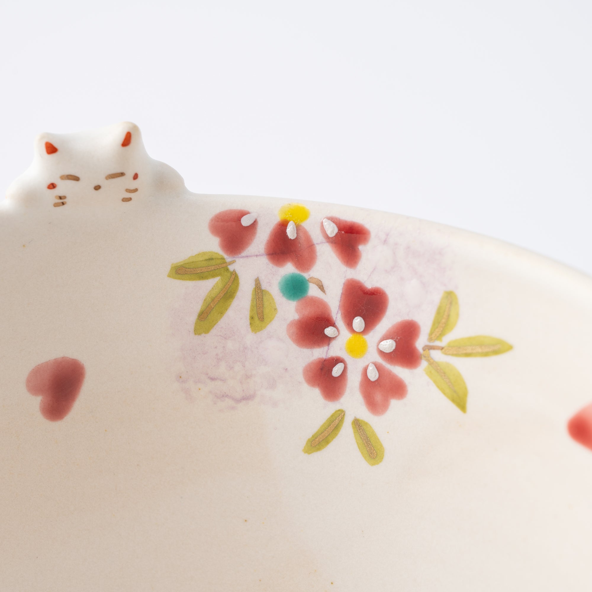 Sakura and Peeking Cat Matcha Bowl Chawan