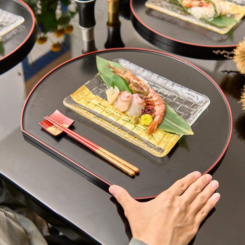 Reversible Half Moon Yamanaka Lacquerware Tray MUSUBI KILN Handmade  Japanese Tableware and Japanese Dinnerware