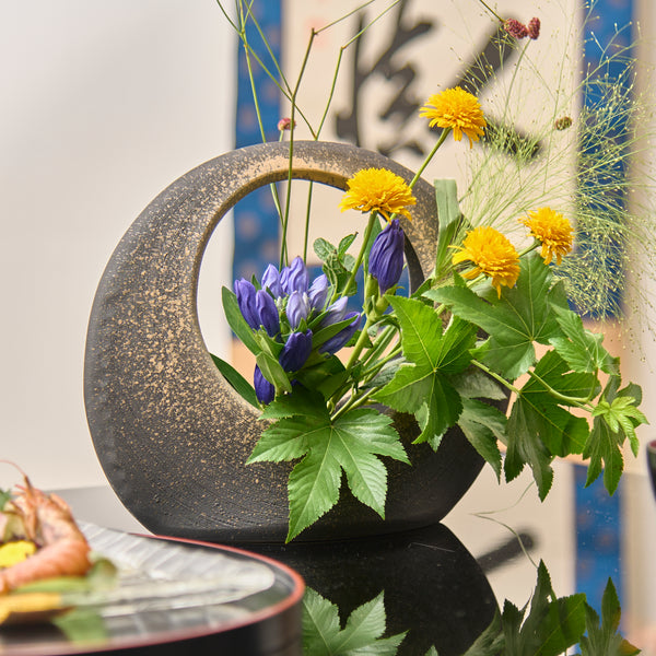 Ash Ring Shigaraki Ware Ikebana Flower Vase