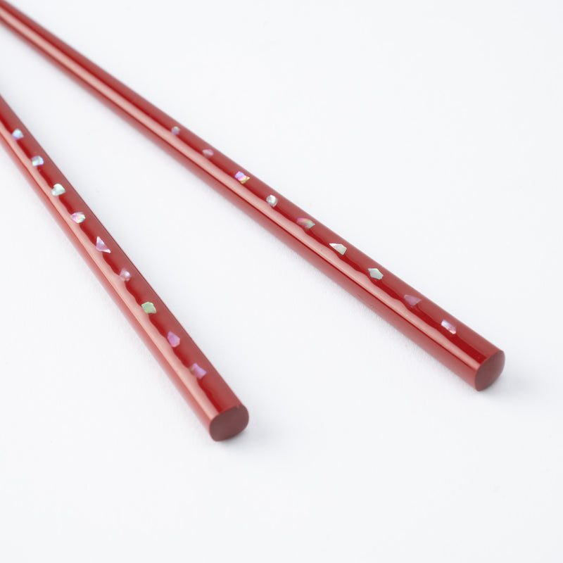 Matsukan Sound of the Sea Shell Inlay Wakasa Lacquerware Set of Two Pairs of Chopsticks 23 cm (9.1 in) / 21 cm (8.3 in) with Chopstick Rests (Set of Two)