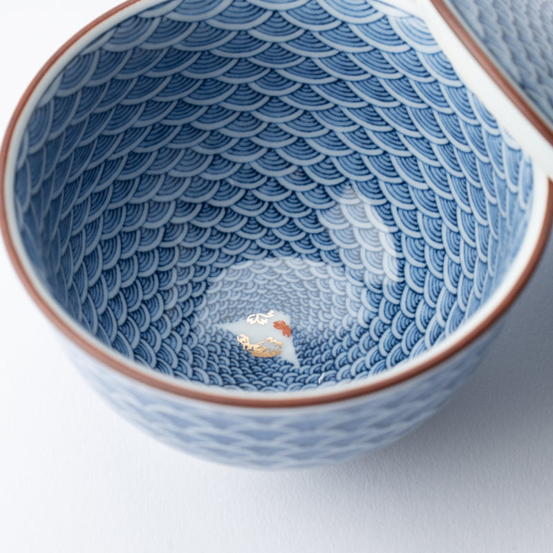 Midou Kiln Seigaiha Blue Wave Hasami Japanese Teacup with lid