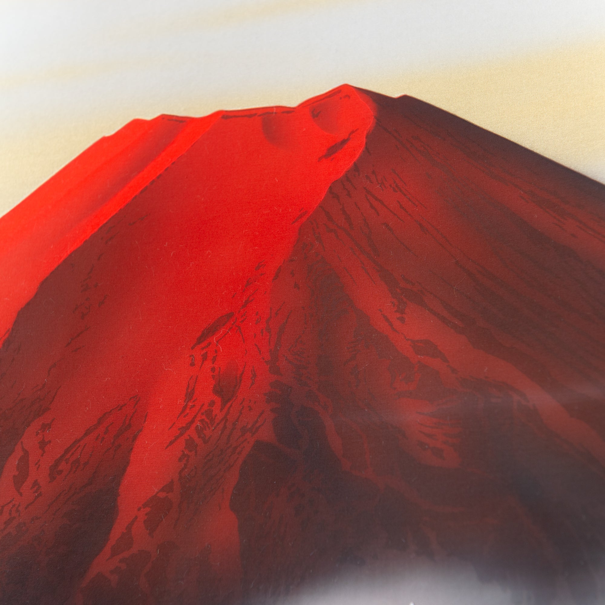 Red Mt. Fuji And Soaring Cranes Kakejiku Hanging Scroll