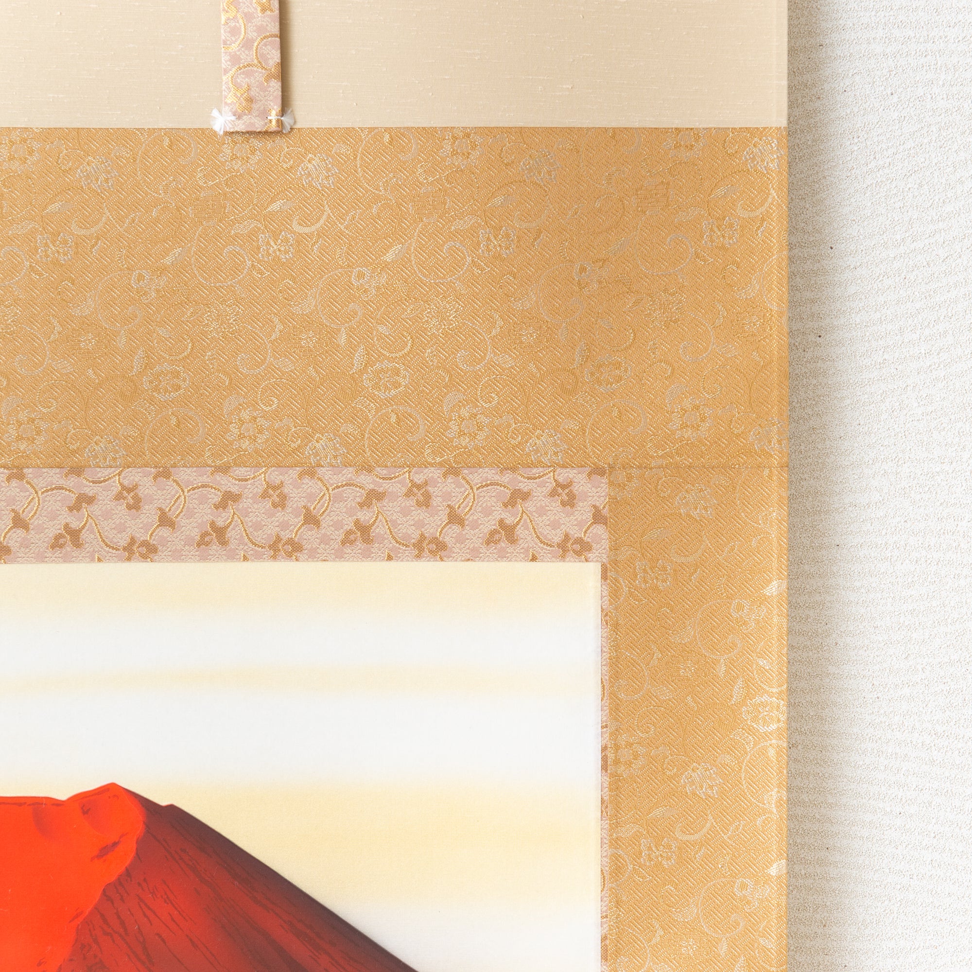 Red Mt. Fuji And Soaring Cranes Kakejiku Hanging Scroll