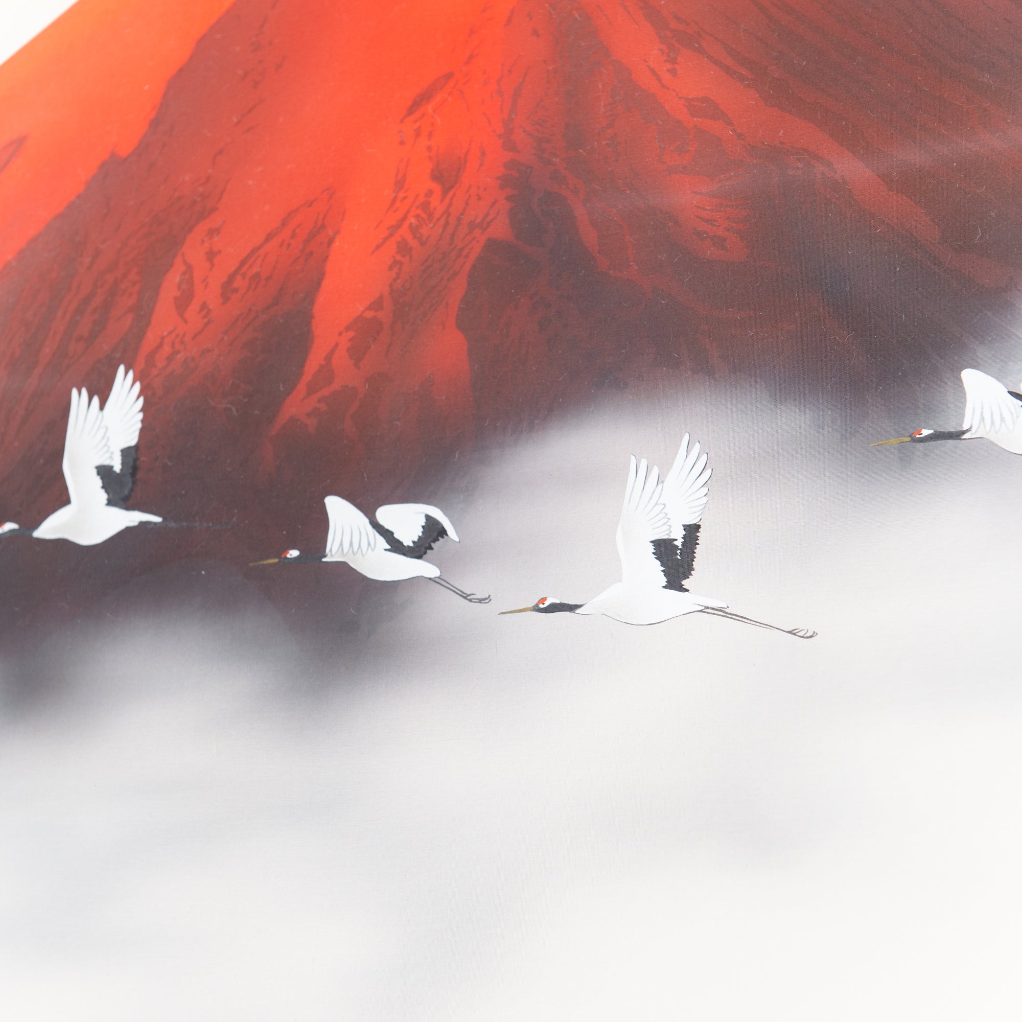 Red Mt. Fuji And Soaring Cranes Kakejiku Hanging Scroll