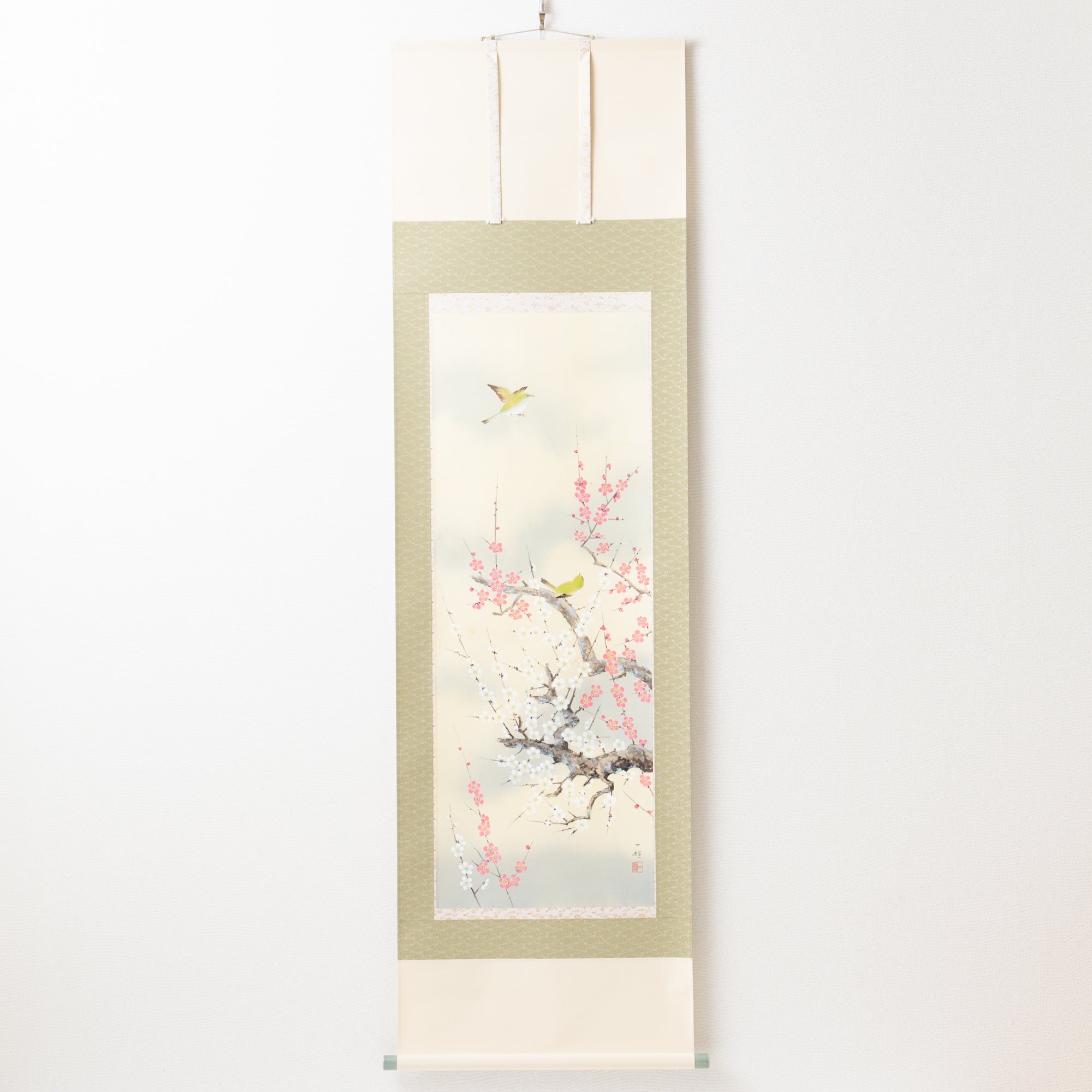 Warbler Among Plum Blossoms Kakejiku Hanging Scroll