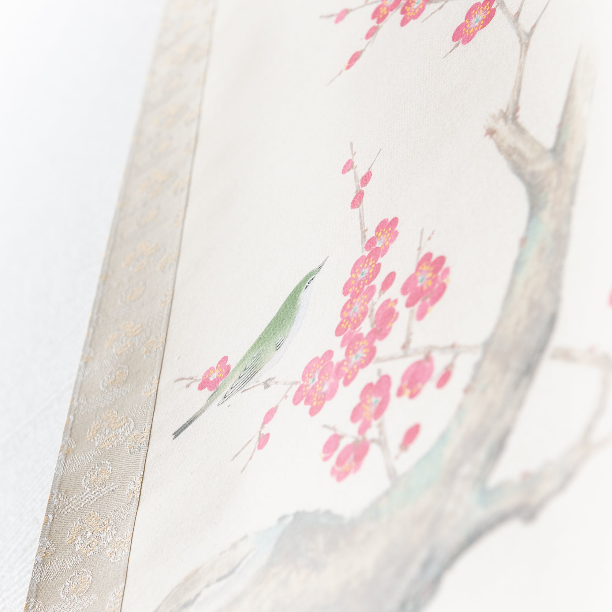 Red Plum Blossoms with Warbler Kakejiku Hanging Scroll