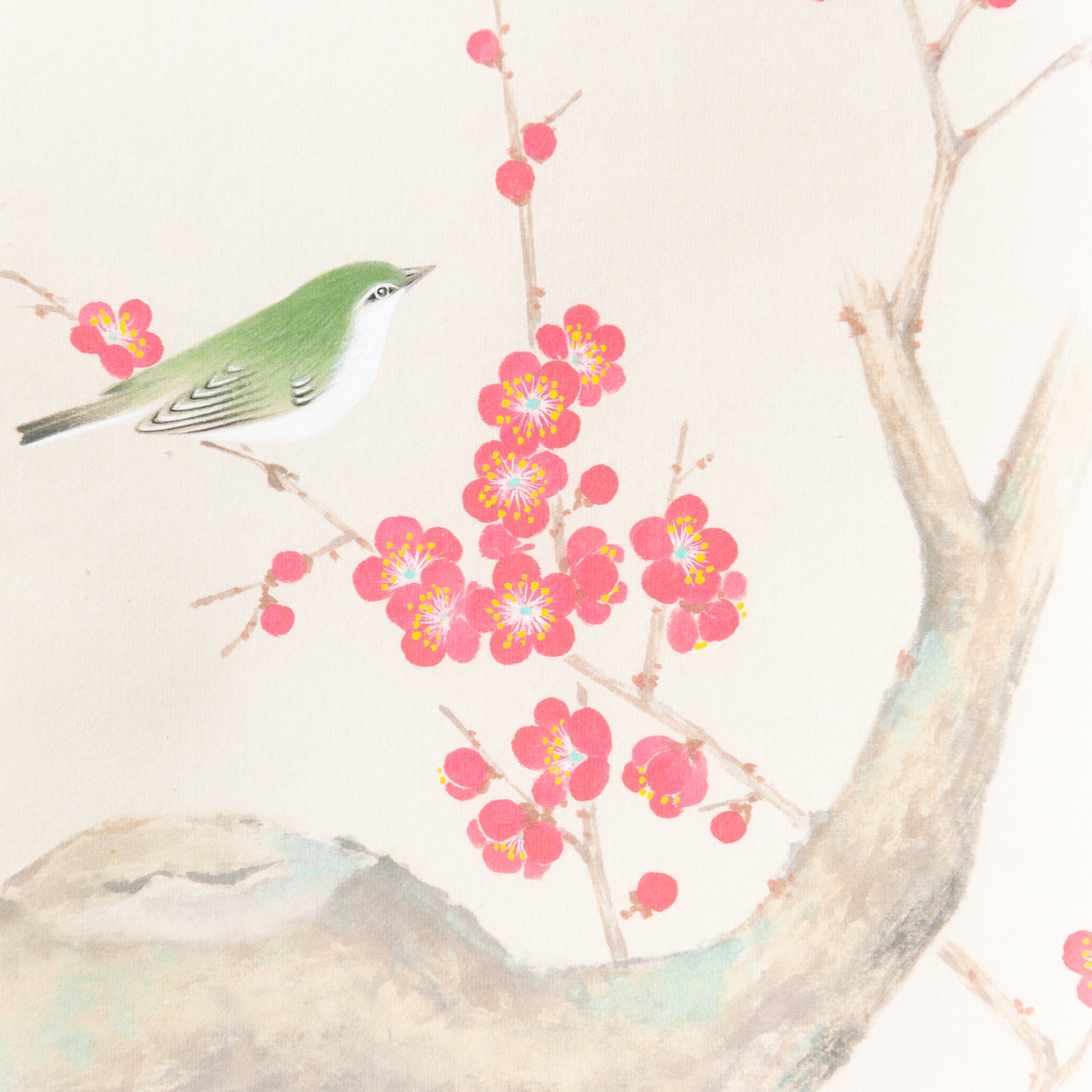 Red Plum Blossoms with Warbler Kakejiku Hanging Scroll