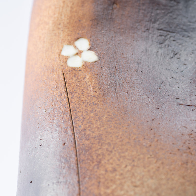 Brown Unglazed Shigaraki Ware Flower Vase