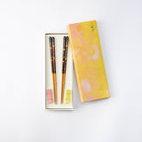 Matsukan Crystal Gold and Pink Moon Wakasa Lacquerware Chopsticks Set 22.5 cm (8.9 in) with Chopstick Rests (Set of Two)