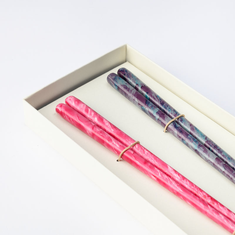 Matsukan Crystal Moss Pink and Wisteria Wakasa Lacquerware Chopsticks Set 22.5 cm (8.9 in) with Chopstick Rests (Set of Two)