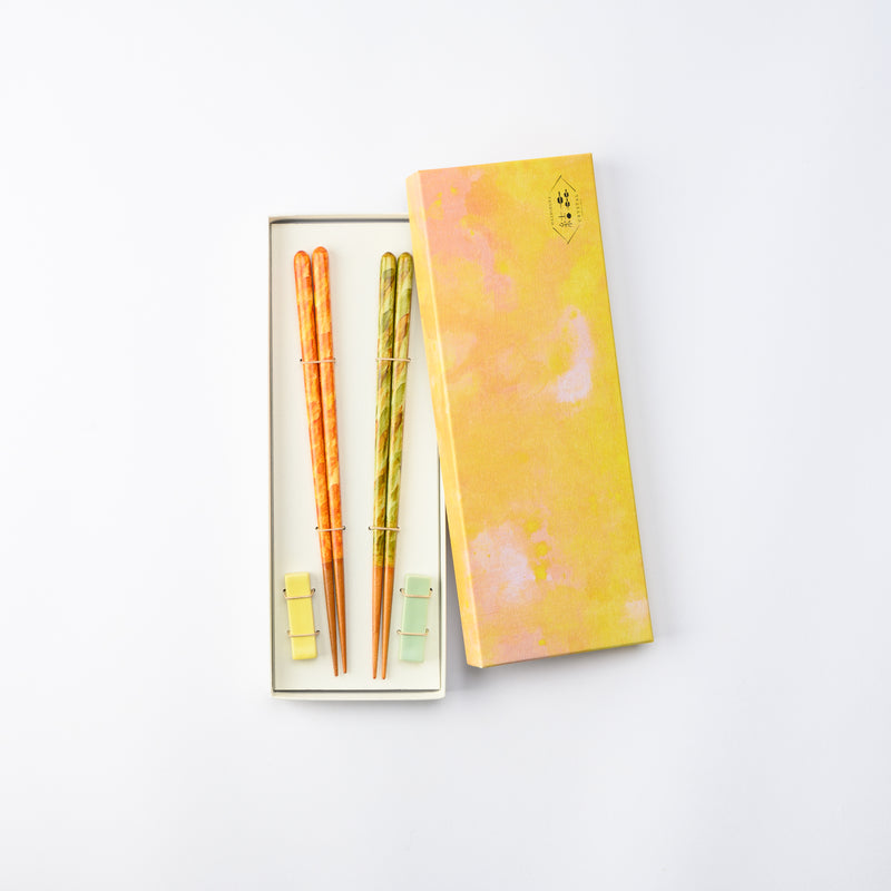 Matsukan Crystal Spring and Autumn Wakasa Lacquerware Chopsticks Set 22.5 cm (8.9 in) with Chopstick Rests (Set of Two)