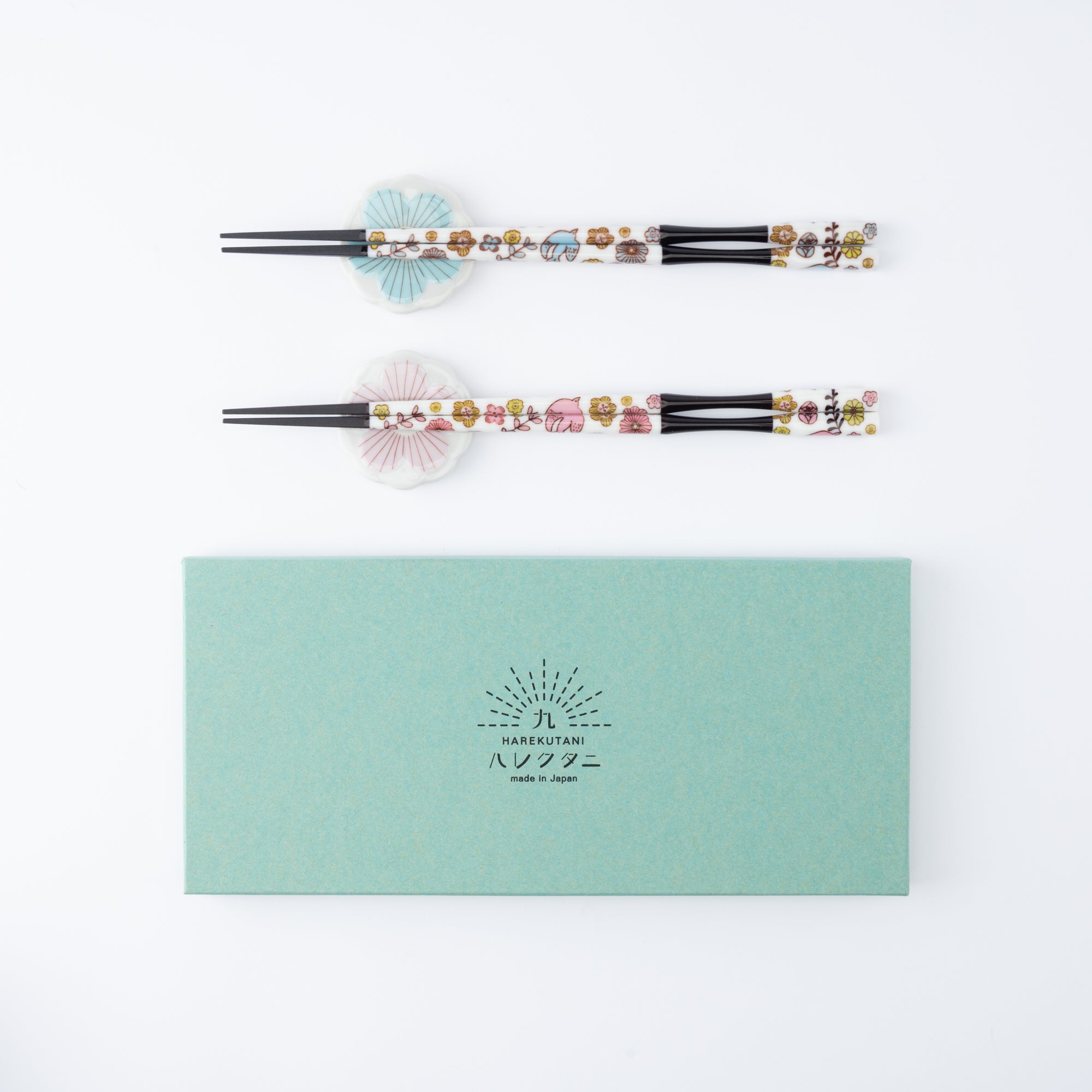 Pink and Light Blue Chopsticks Pair Set with Chopstick Rests