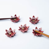 Hozan Kiln Red Autumn Leaves Kyo Ware Chopstick Rest Set