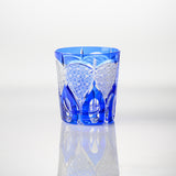 Kiyohide Glass Lapis Lazuli Chrysanthemum Fan Edo Kiriko Rocks Glass