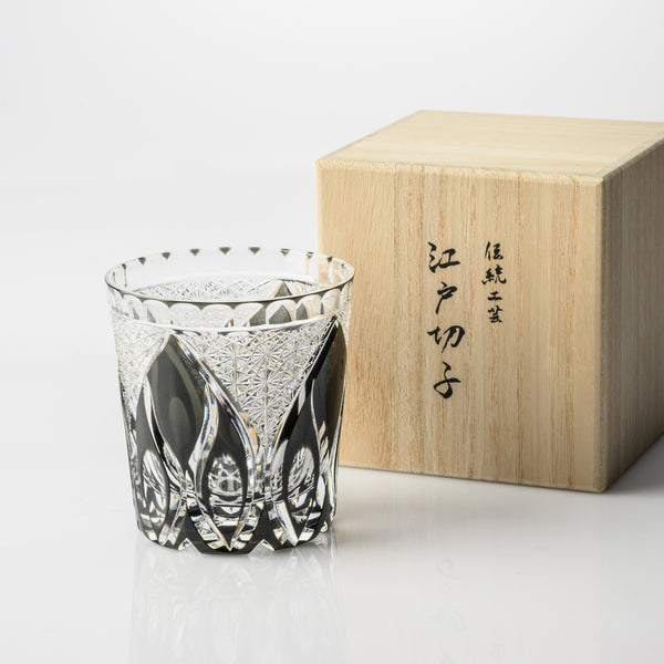 Kiyohide Glass Black Star and Sword Edo Kiriko Rocks Glass