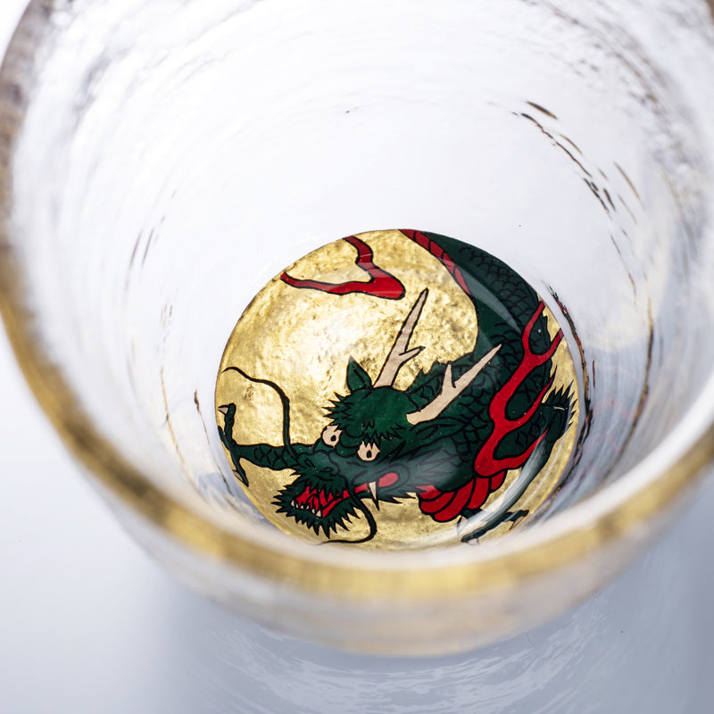 Yoshita Kasho Green Dragon Maki-e Glass Sake Cup