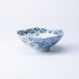 Myousen Toubou Auspicious Pattern Sakura-Shaped Kutani Bowl 6.7 in