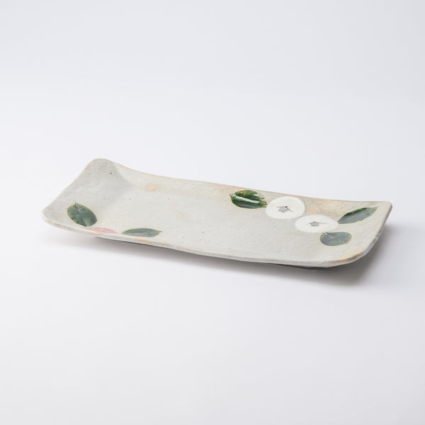 Musashi Kiln Camellia Mino Ware Long Plate