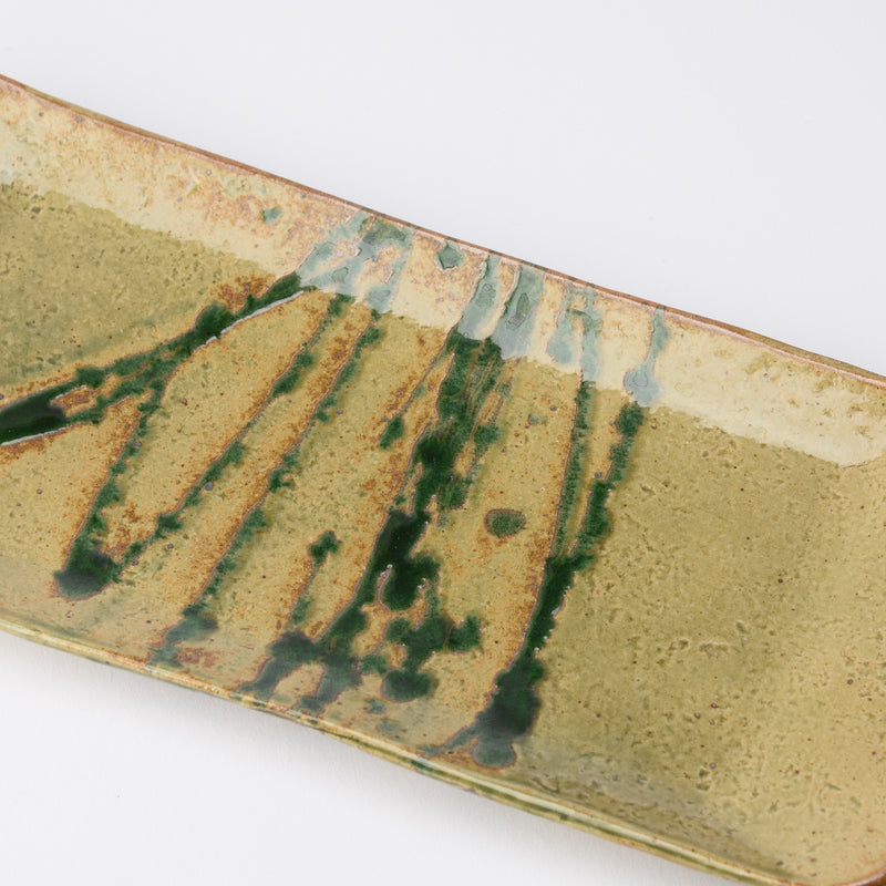 Musashi Kiln Brown Water Plant Mino Ware Long Plate