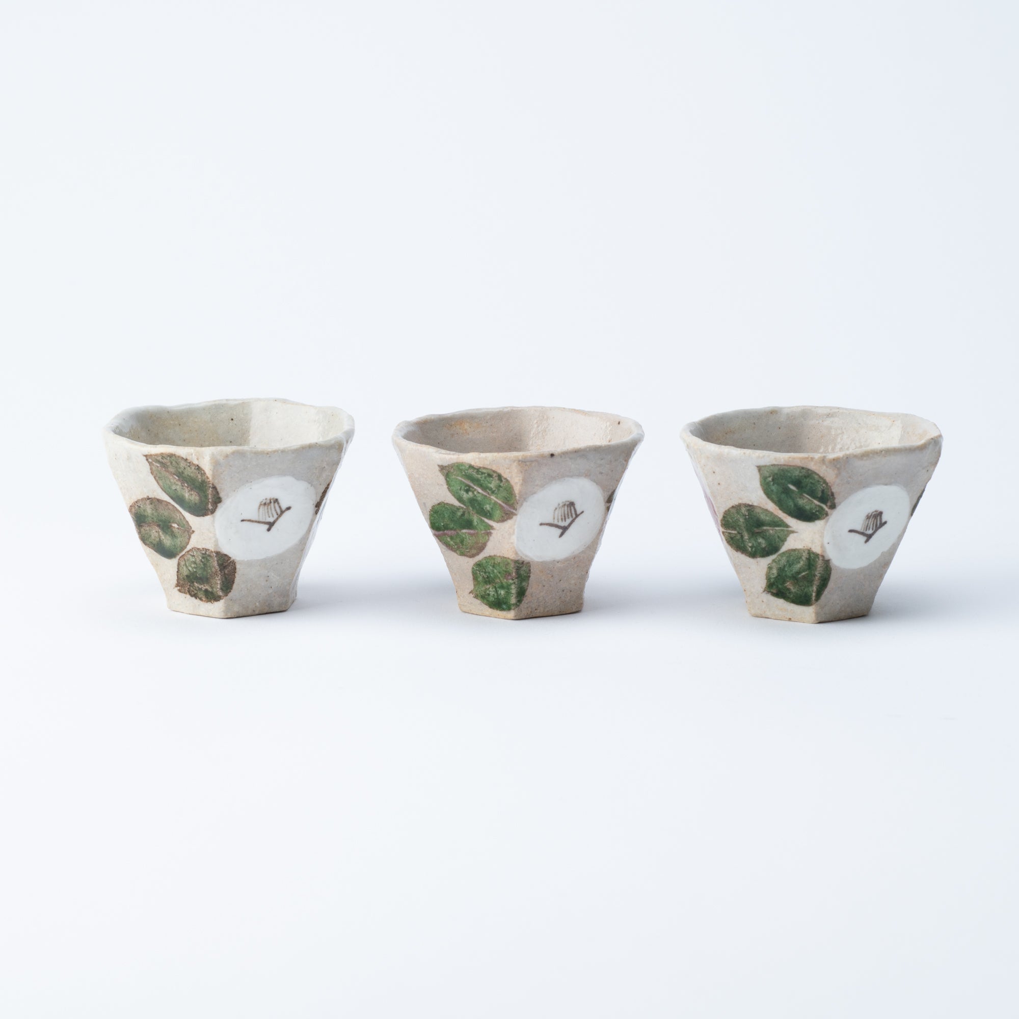 Musashi Kiln Camellia Mino Ware Hexagonal Guinomi Sake Cup