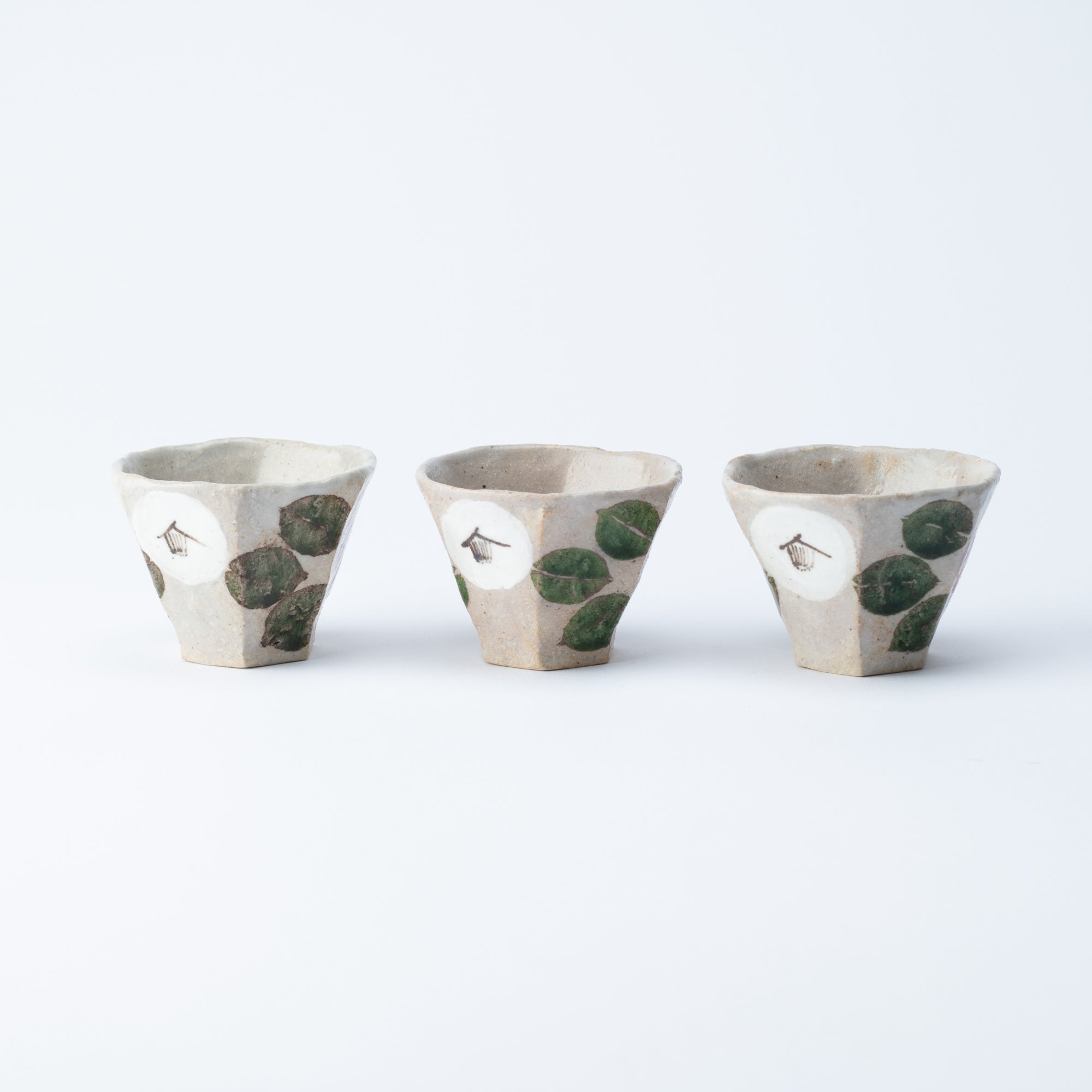 Musashi Kiln Camellia Mino Ware Hexagonal Guinomi Sake Cup